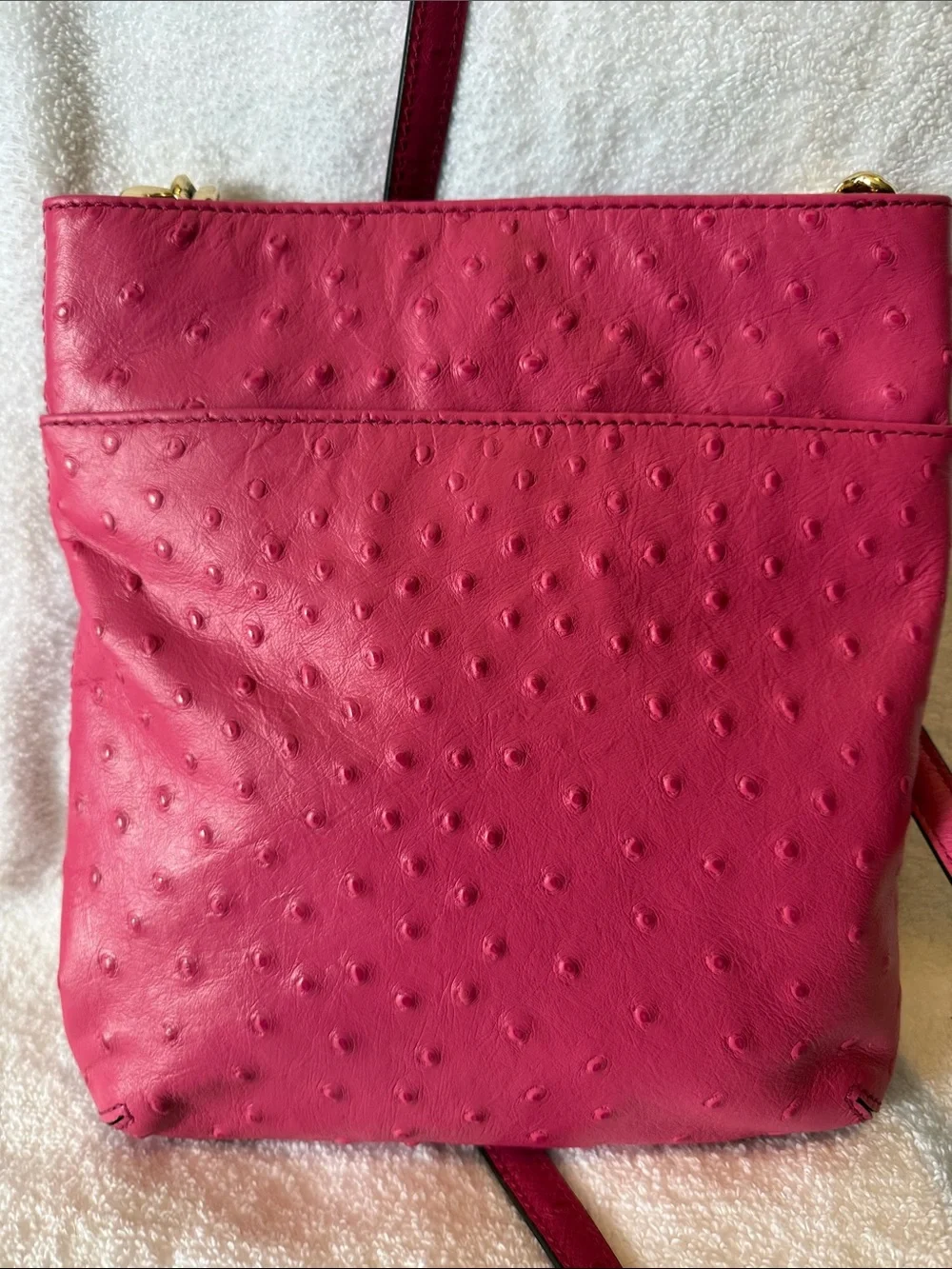 Michael Kors Hot Pink Ostrich-Embossed Crossbody with Gold Hardware